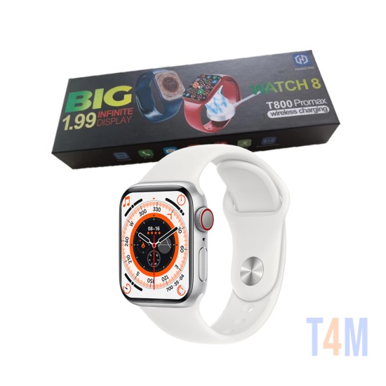 Smartwatch Hiwatch Pro T800 Pro Max Series 8 Controle Desbloqueio Rastreador GPS Bluetooth com Carregamento Sem Fio Branco